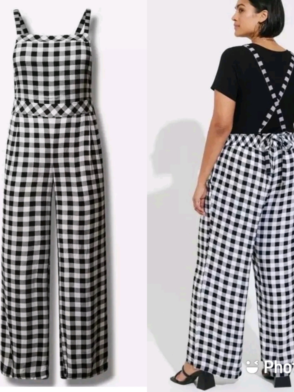 Black & White Gingham Wide-Leg Jumpsuit Torrid 2x